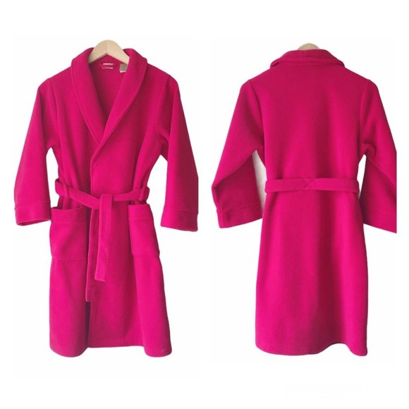 L.L. Bean Kids Fleece Bath Robe Red Pink Girls S 8 - Picture 1 of 10